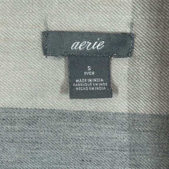 Aerie Grey White Colorblock Plaid Flannel Top Small | Button Front, Ruffle Trim - Picture 9 of 12